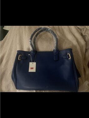 Structured Navy Tote Bag with Top Handles